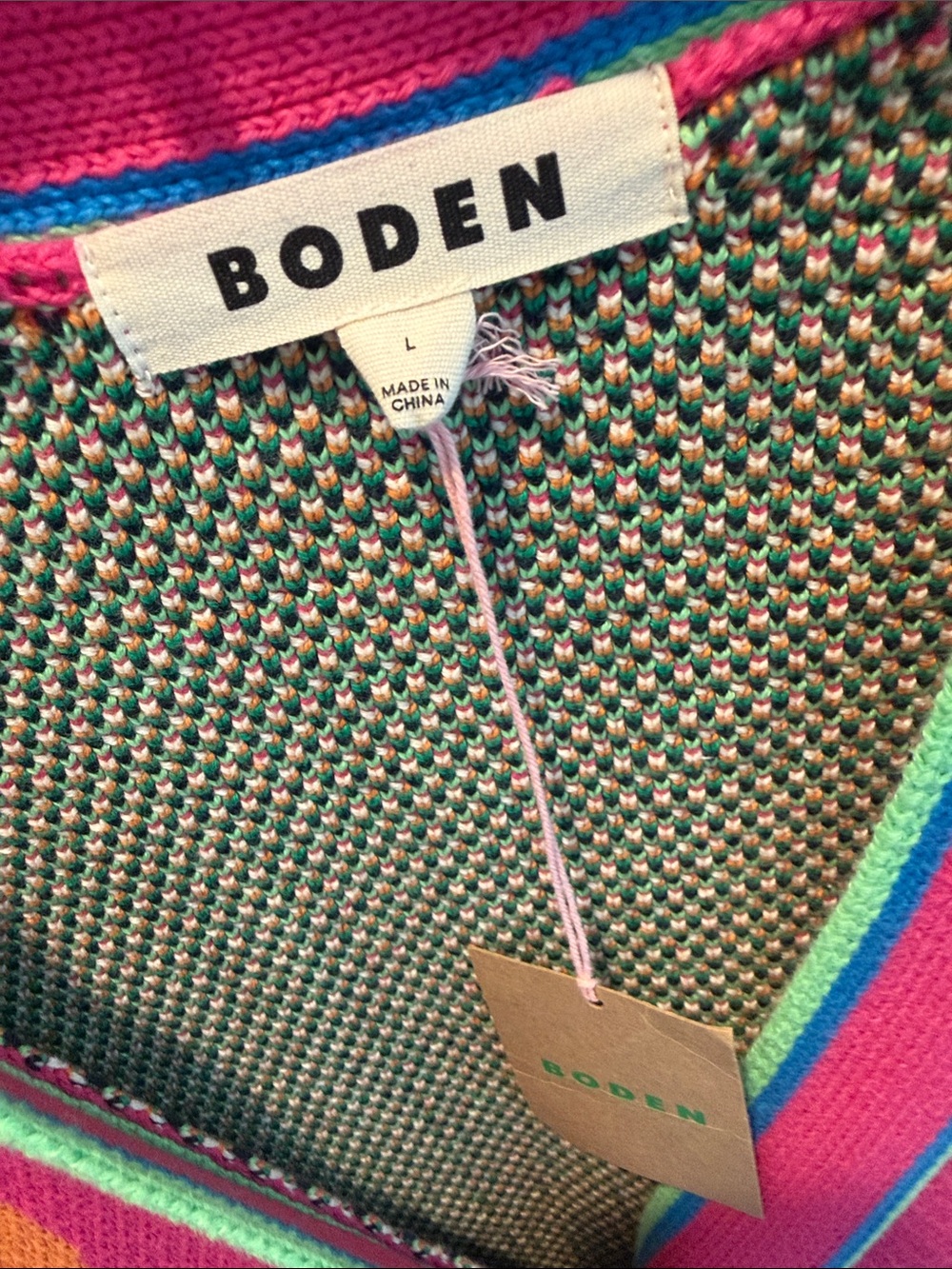 Boden Hot Pink Tiger-Print Knit Cardigan with Green & Orange Accents - Picture 3 of 5